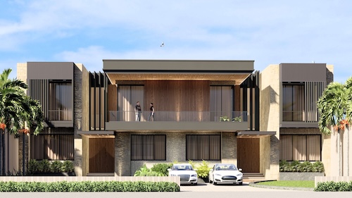 Twin villa with palm landscaping