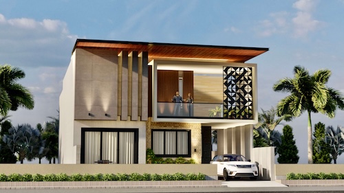 Boxy villa with warm roof overhang