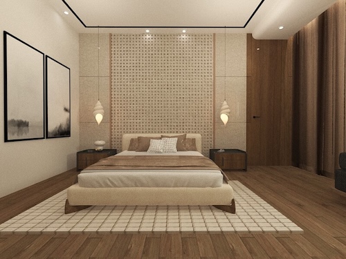 Minimalist bedroom with textured wall
