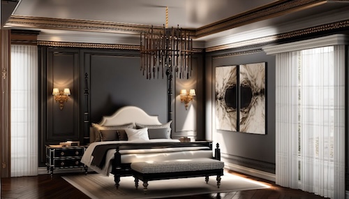 Classical bedroom with ornate detailing
